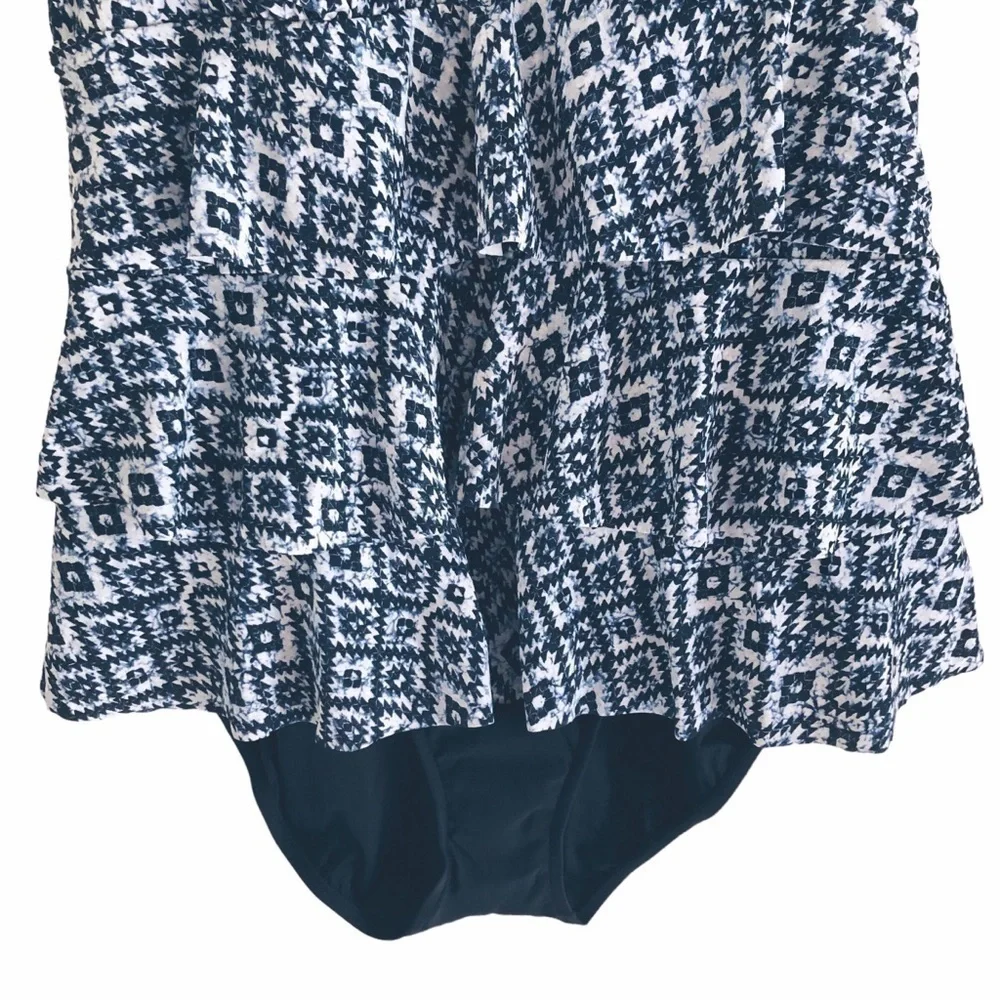 Swim Solutions One Piece Triple Tier Fauxkini Swimsuit Navy Size 22W - Picture 4 of 15